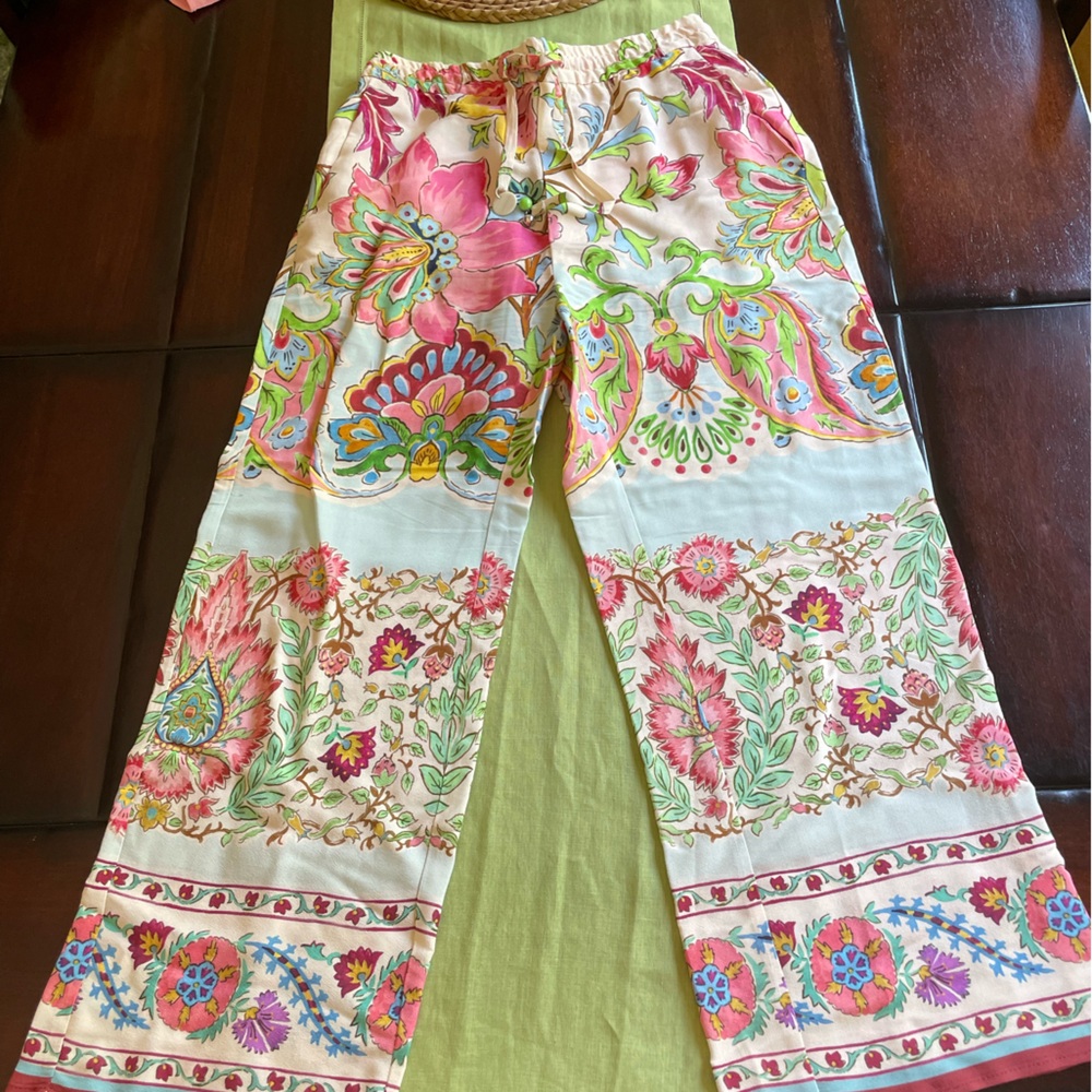 Zara Multicolor Floral Wide Leg Pants